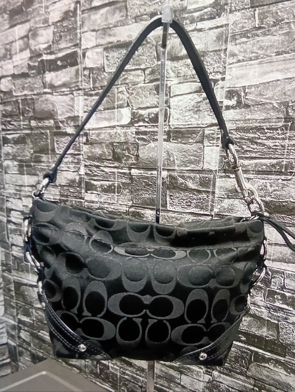 Coach Mini Carly Y2K Hobo Black Signature Shoulder Bag CREED: F1026-F44143